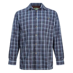 Hoggs Of Fife Bark Micro Fleece Lined Shirt - Navy/Brown Check