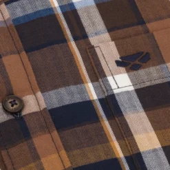 Hoggs Of Fife Arran Microfleece Lined 100% Cotton Shirt - Navy/Brown Check -Apparel Series Shop SHIHOGCOTARRNBC