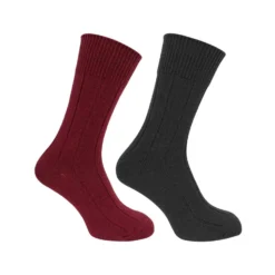 Hoggs Of Fife Brogue Merino Socks (Twin Pack) - Dark Green/Burgundy