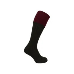 Hoggs Of Fife Contrast Turnover Top Stocking - Dark Green/Burgundy