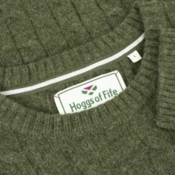 Hoggs Of Fife Jedburgh Crew Neck Cable Pullover - Thyme -Apparel Series Shop SWEHOGCRNJEDTHY