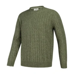 Hoggs Of Fife Jedburgh Crew Neck Cable Pullover - Thyme