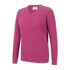 Hoggs Of Fife Ladies Lauder Cable Pullover - Cerise