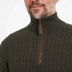 Schoffel Cotton Cashmere Cable 1/4 Zip Jumper - Loden -Apparel Series Shop SWESCHCCC014LOD 3