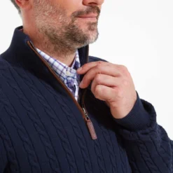 Schoffel Cotton Cashmere Cable 1/4 Zip Jumper - Navy -Apparel Series Shop SWESCHCCC014NAV 2
