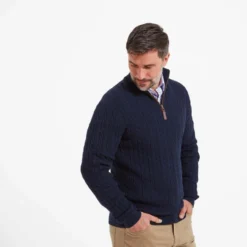 Schoffel Cotton Cashmere Cable 1/4 Zip Jumper - Navy -Apparel Series Shop SWESCHCCC014NAV 4