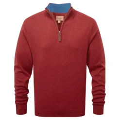 Schoffel Cotton/Cashmere 1/4 Zip Jumper - Chilli