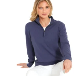 Schoffel Ladies Polperro Pima 1/4 Zip Sweater - French Navy -Apparel Series Shop SWESCHLADPOLFRN 4