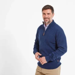 Schoffel Lambswool 1/4 Zip Sweater - Indigo 8 Schoffel Lambswool 1/4 Zip Sweater - Indigo -Apparel Series Shop SWESCHLAM14ZIND 3