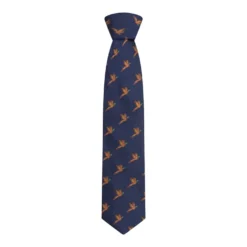 Hoggs Of Fife 100% Silk Woven Tie Pheasants Boxed - Navy