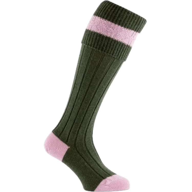Pennine Byron Shooting Socks - Olive/Pink 1 Pennine Byron Shooting Socks - Olive/Pink