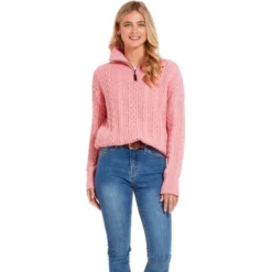 Schoffel Ladies Settle 1/4 Zip Sweater - Dusky Pink