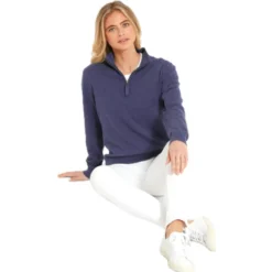 Schoffel Ladies Polperro Pima 1/4 Zip Sweater - French Navy